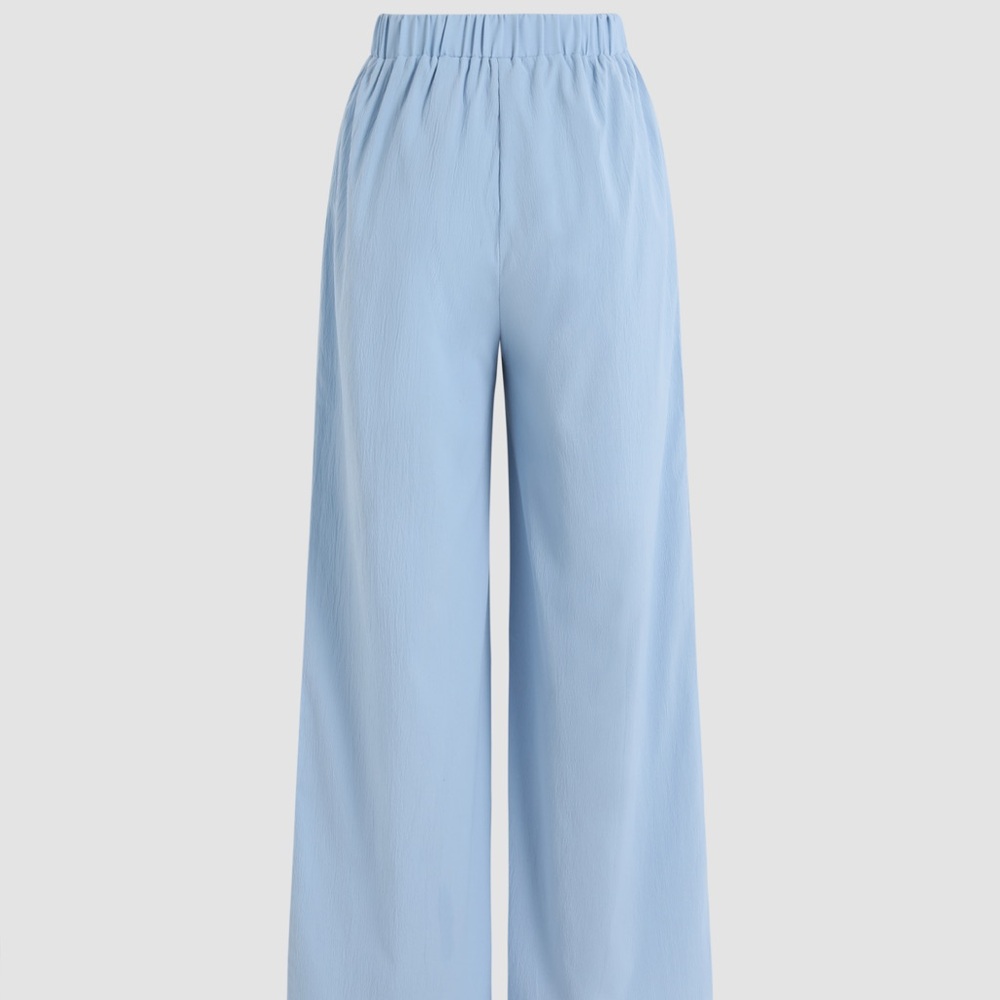 Cider Solid Light Blue Wide Leg Trousers
